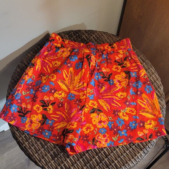 C&C California Linen Rayon Floral Shorts 6 Hi Waist Beaded Fringe Festival Boho - Picture 5 of 11